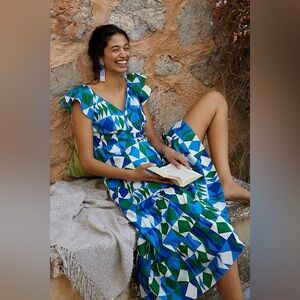 Anthropologie Farm Rio Tiered Maxi Dress Carmelita Geometric Ruffle